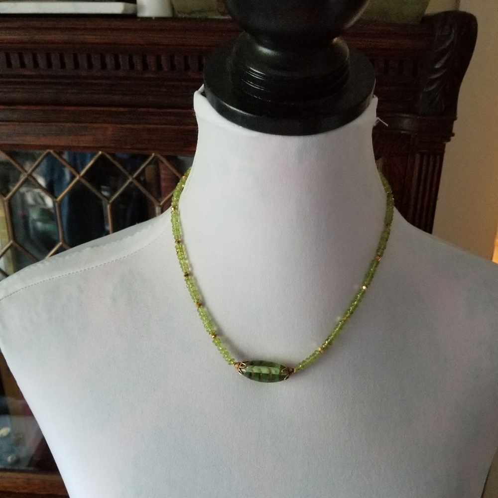 Peridot necklace gemstone bead necklace art glass gem stone handmade - Picture 12 of 16